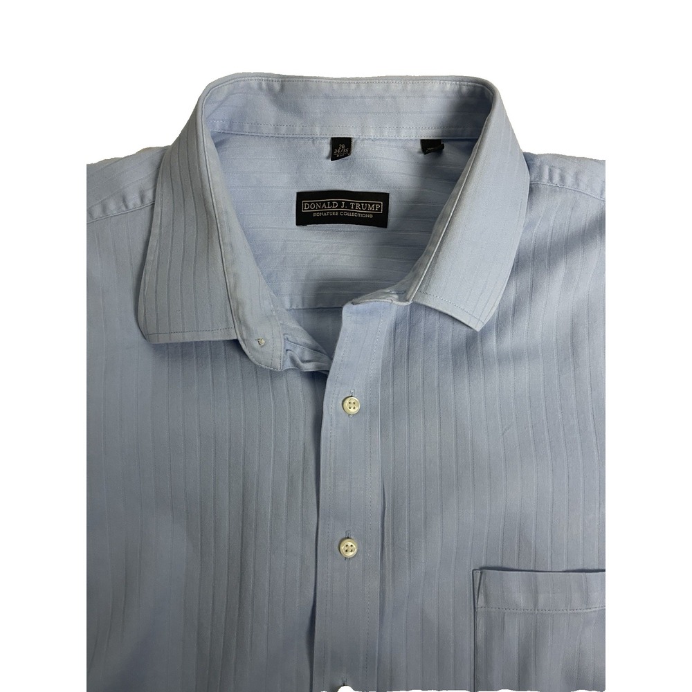 Donald J Trump Signature Dress Shirt Mens 20 34/35 Big Blue Stripe Cotton